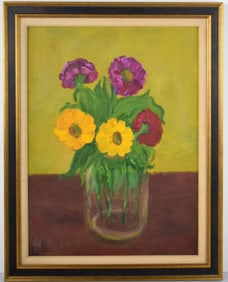 Attributed to American Albert York Flowers In A Vase Oil On Board Painting