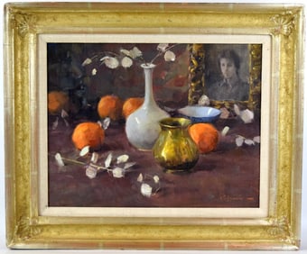 American John Encinas Brass Pot Oil Painting