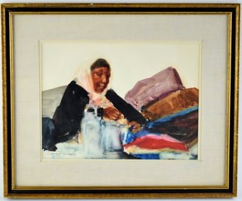 American Doug Dawson Native Woman Watercolor Painting