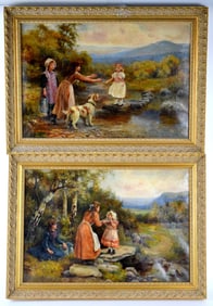 Pair Antique Oil On Canvas Paintings by Oliver Stockman