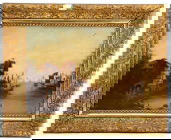 Antique Oil On Tin Seascape Scene Painting