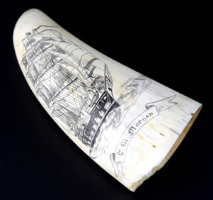 Scrimshaw Whales Tooth Depicting the Charles W. Morgan