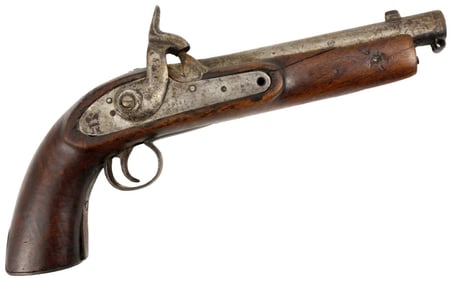 Large 19th C. English Dragoon 64 Caliber Percussion Pistol. Crowned Cipher