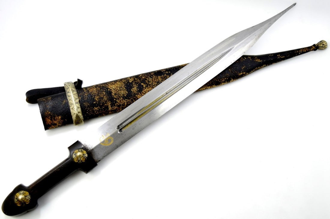 Scarce Russian Caucasian Warrior's Armor-piercing KINJAL Dagger with Gold Inlaid Maker's Mark & (1 of 13)