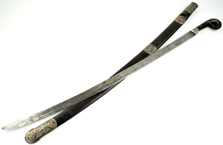 Rare Russian Caucasian Cossack SHASHKA Sword with Rare 17th C. Blade and Fine Niello Silver & Horn