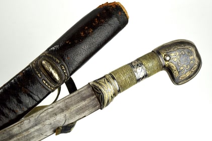 Rare Early Russian Caucasian Warrior's SHASHKA Sword with Fine Signed Gilt Niello Silver Mounts