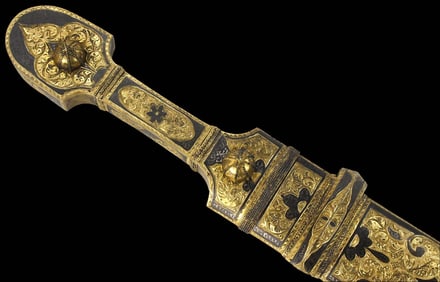 MASSIVE Russian Caucasian KINJAL Dagger Short Sword with Richly Gilt & Niello Enamel Silver