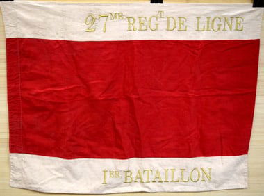 Rare 19th C. Large French Flag of 27th Regiment 1st Battalion Line Artillery. Cotton with Gold