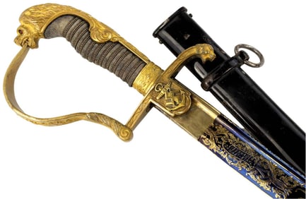 Rare WW II German ''Kriegsmarine'' Navy Officer's Grosser Sword with Very Fine Identified Ancestral