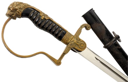 Nice WW II German Third Reich Officer's Lion Head Sword, Maker Marked.