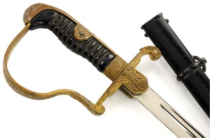 Good WW II German Third Reich Officer's Dove Head Sword, Scarce Maker Marked at Ricasso.