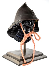 Very Good Japanese Samurai KABUTO Helmet of Rare Portuguese Influenced Form, with Fine MEMPO Mask &