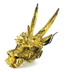 Fine Gold Gilt Carved Wood Dragon TATEMONO Ornament for Japanese Samurai KABUTO Helmet.
