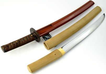 Fine 1500s Japanese Koto Naginata Naoshi Wakizashi Sword with Shobu-Zukuri Construction