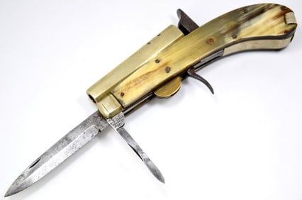 Rare 19th C. English Combination 2-Blade Folding Knife Pistol by JAMES RODGERS, Main Blade with