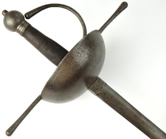 Good 18th C. Spanish Colonial Cup-hilt Rapier Sword with Iron Hilt Mounts, Dark Wood Grip and