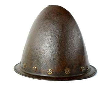 Good 17th-18th C. Spanish Conquistador Strong Iron MORION Helmet with Struck Arsenal Mark and
