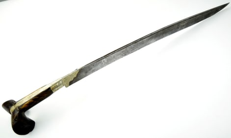 Nice Large 18th-19th C. Ottoman Turkish YATAGAN Sword with Silver Inlaid Blade Including Islamic