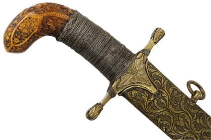 Fine & Rare 18th-19th C. Mughal Indian or Persian Senior Officer's SHAMSHIR Sword with Highly