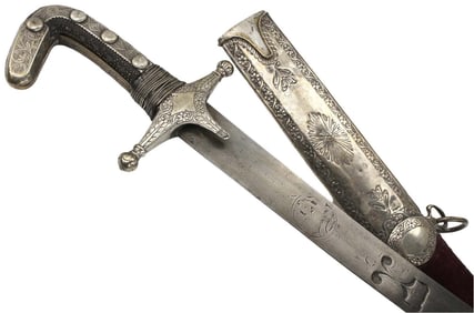 Rare 18th-19th C. Persian SHAMSHIR Sword with Fine 17th C. Wootz Damascus Blade Bearing Various