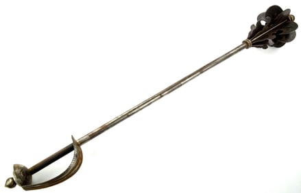 Scarce 19th C. Mughal Indian SHISHPAR Flanged Battle Mace with Silver Koftgari Decorations & Sword