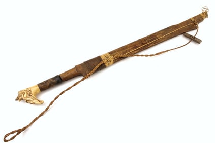 Antique Indonesian Tribal MANDAU Sword ~ Used by Borneo DAYAK Tribe Headhunters ~ Fine Carved Bone