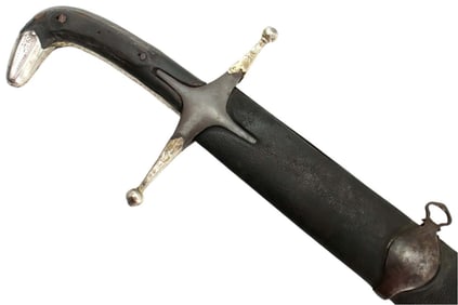 Very Good 18th C. Mughal Indian SHAMSHIR Sword, Early Wootz Damascus Blade with Gold Inlaid Maker