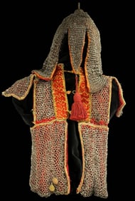 Outstanding 18th C. Yong Mughal Indian Nobleman's Chainmail Armor Shirt & COIF Helmet with Islamic