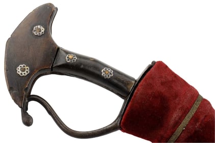 Rare 17th-18th C. South Indian Mughal KHANJARLI Dagger with Fine Wootz Damascus Blade, Iron & Silver