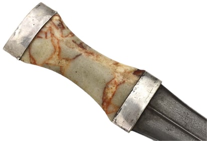 Rare 18th C. Islamic Persian KHANJAR Dagger with Silver Mounted Agate Stone Grip & Very Fine Black
