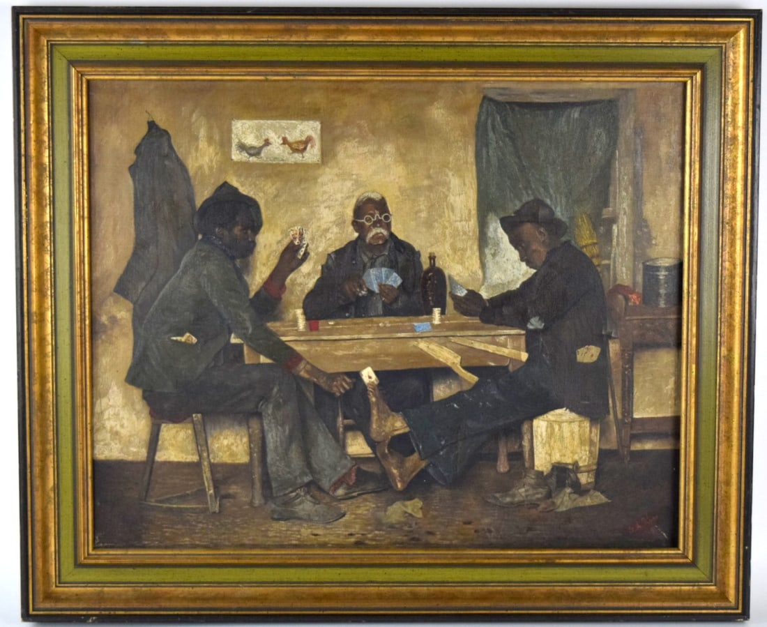 Black Americana The Skin Game African American Poker Game 1903 Oil On Canvas Painting (1 of 5)