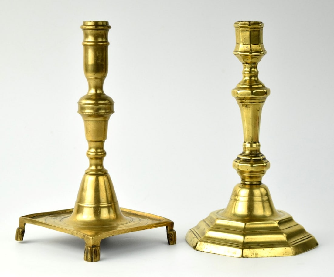 Group of Two 17th - 18th C French and Spanish Brass Candlesticks (1 of 5)