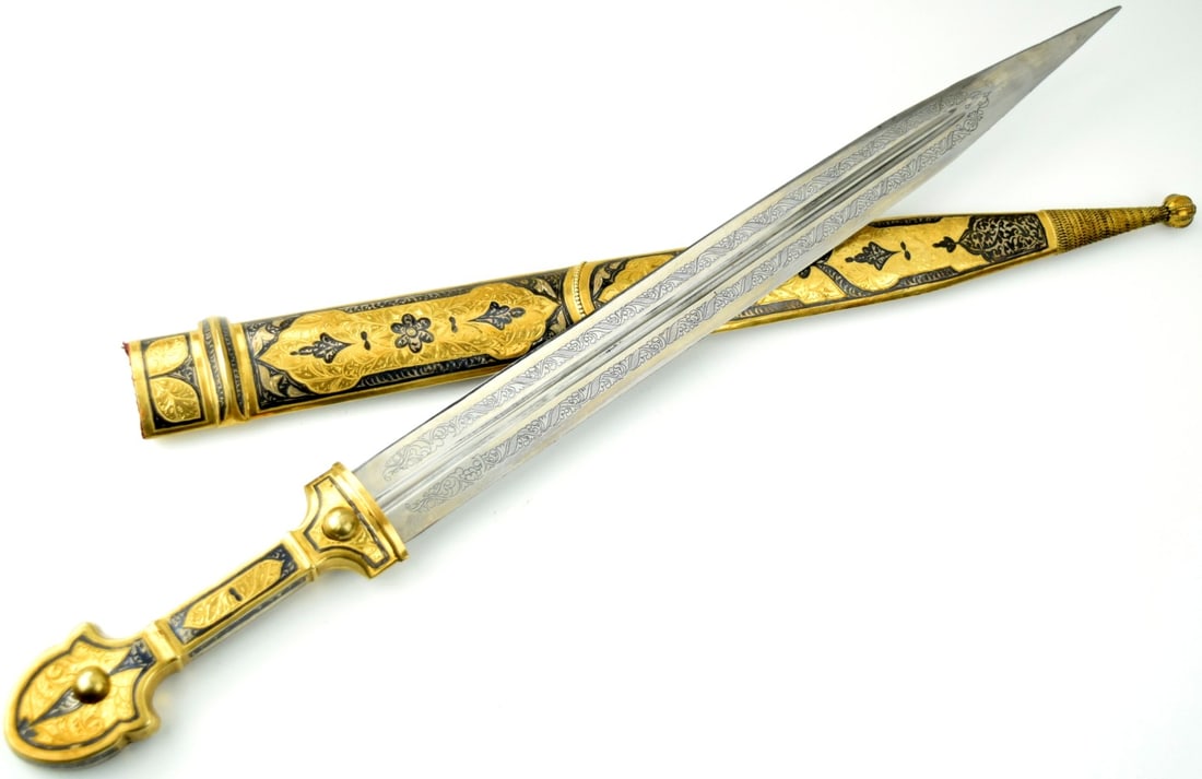 Superb Quality Niello Silver & Gold Mountd HUGE Islamic Caucasian Warrior's KINJAL Dagger of (1 of 14)