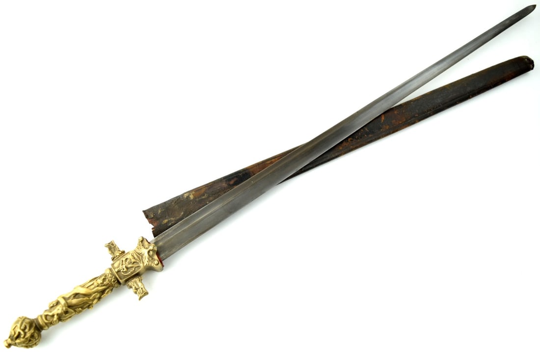 German 19th C. Hunting Sword with Beautiful Figural Gilt Bronze Hilt Depicting Early Mythological (1 of 18)