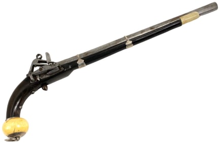 Rare Imperial Russian Caucasian Warrior Large Miquelet Pistol with All Horn Stock, Fine Silver &