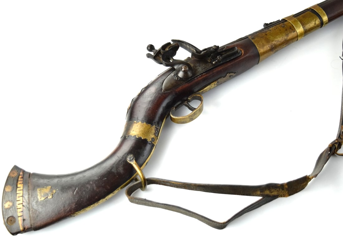 Antique 19th C. Afghan Afghanistan Warrior's JAZEL Camel Gun Rifle, Large English Flint Lock, Fine: Antique 19th C. Afghan Afghanistan Warrior's JAZEL Camel Gun Rifle, Large English Flint Lock, Fine Ridged Barrel with Islamic Maker Mark. Total length (inside scabbard if present): 59 3/4", Barrel len