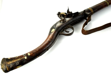Antique 19th C. Afghan Afghanistan Warrior's JAZEL Camel Gun Rifle, Large English Flint Lock Maker