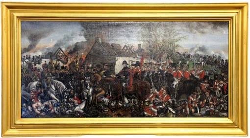 Incredible Large Antique Oil on Canvas Painting ''Battle Of Waterloo 1815''. Highly Detailed with