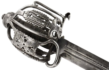 Rare 17th-18th C. Scottish Basket Hilt Broad Sword with Very Strong Wide Blade of German