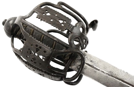 American Revolution era or Earlier Scottish Highlanders Baskethilt Broad Sword with Well Wrought