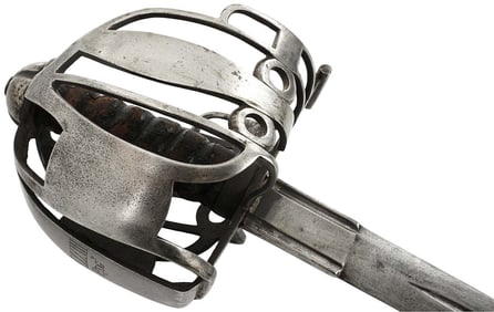 Rare Regimental 18th-19th C. Scottish Officer's Basket-hilt Battle Broad Sword, Guard with