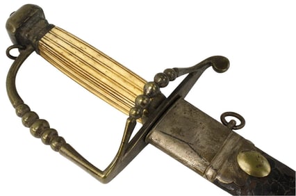 Rare War of 1812 era American Infantry Officer's 5-Ball Spadroon Sword, Beautiful Blued & Gilt Blade