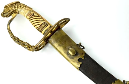 Rare Variation of Early Federal era American Officer's Eagle Head Sword with Gilt Brass Mounts,