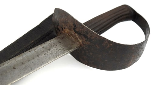 Rare American Made Revolution era Navy Cutlass Naval Battle Sword. Iron Grip, Original Black Paint