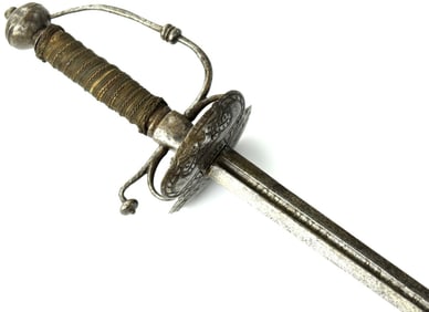 Very Nice Late 17th C. Spanish or French Transitional Rapier Sword with Chiseled Steel Mounts and