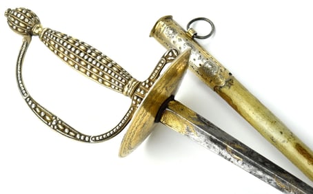 Very Fine American Revolution era Gold Gilt Silver Mounted Officer's Rapier Sword, English or