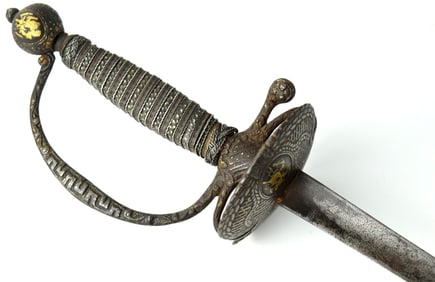 Rare American Revolution era English or German EPPIE Rapier Sword with Gold Encrusted Iron Hilt and