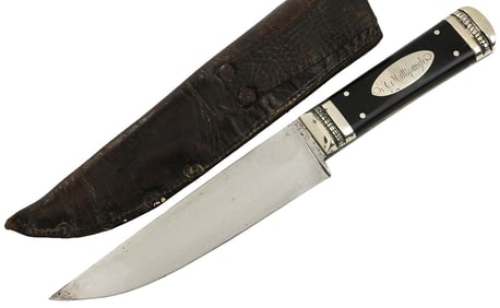 Nice Quality 19th C. Guardless Bowie Knife with Strong Blade Marked ''R.S. GILES''. German Silver
