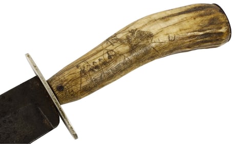 Antique American Civil War era or Earlier Naval Navy Whaler's Bowie Knife with Wonderful Scrimshaw