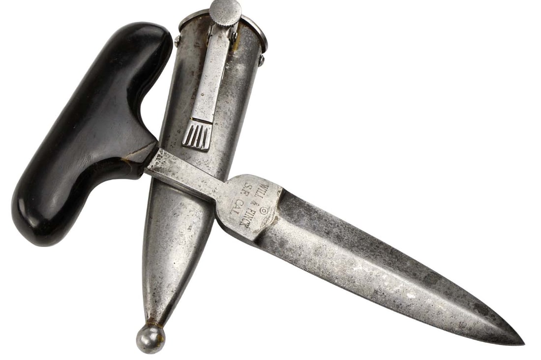 Antique American Gambler's Push Dagger Fighting Knife in Superb Steel Scabbard with Mechanical Lock. (1 of 15)